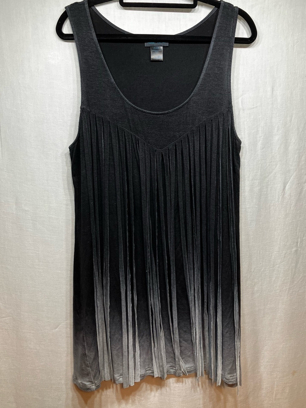 Kelly Renee Sleeveless Ombre Fringe Tank Top - Black to Gray XL